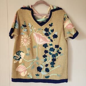 Rare 1992 Berek Marta D Hand Knit Sweater Vintage Cottagecore Floral L